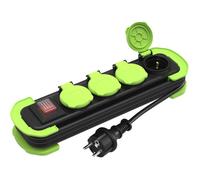 Multiprise 4 prises, étanche IP44 pour l'extérieur, avec couvercle de protection et câble de 3 m, 16 A/250 V, noir et vert