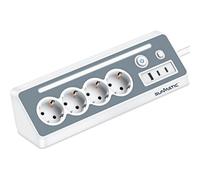Multiprise 4 Prises EU avec Parafoudre, 1 Ports USB-A, 2 Ports USB-C - PC Ignifuge, Protection Contre Surcharge, Sécurité Enfant, Câble Pur Cuivre 2M, 3680W pour Maison & Bureau SUNMATIC