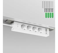 Multiprise 4 prises pour montage sous table, 2 ports USB-C (PD20W) + 2USB-A (QC3.0 18 W), 4000 W, multiprise à monter sous un meuble avec interrupteur de protection contre les surcharges, solution de