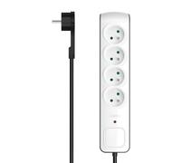 Multiprise, 4 prises, prot. contre surtens., connect. plat, 3m, nr/blc
