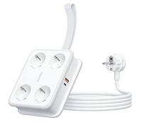 Multiprise 4 Prises USB C 45W NTONPOWER GaN 2500W multiprise USB multiprise Montage Mural Prise de Distribution 1,6 mètre multiprise 10A avec Interrupteur pour travaux de déplacement, Blanc