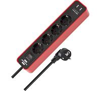 Multiprise 4 voies Brennenstuhl Ecolor avec prise de chargement USB (prise multiple avec 2 chargeurs USB, interrupteur et câble de 1,5 m) rouge/noir