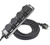 Multiprise 4 voies pour extérieur avec 4 prises de terre, couvercle à charnières de 10m, câble IP44 Multiprise pour intérieur et extérieur 230 V 16 A, noir