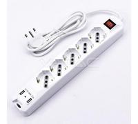 Multiprise avec câble 1,5 m 5 Prises 10/16 A bipasso + Shuko et 2 USB et Interrupteur Lumineux fiche 16 A, Blanc