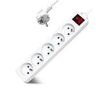 Multiprise 5 Prises 16A 2P + T avec Interrupteur, Extrastar Bloc 3 Prises, Rallonge 3M 230 V avec sécurité Enfant, Blanc