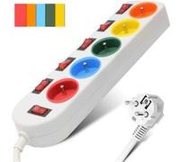 Fishtec Multiprise électrique 5 prises couleur – Interrupteurs individuels + général, câble 150 cm