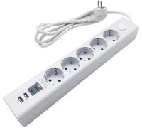 Multiprise 5 prises multiples avec interrupteur 4 USB-A USB-C câble 1,5 m blanc