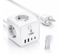 Multiprise 6 en 1 cube avec USB-C, 3 prises européennes AC + 4 ports USB (2 USB-C + 2 USB-A), interrupteur marche/arrêt, protection contre les surcharges, câble 1,5 m, maison, bureau, voyage