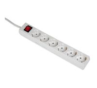 Multiprise, 6 prises, avec interrupteur, 5 m, blanche