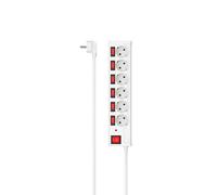 Multiprise, 6 prises, prot. ctre surtens., régl. indiv., . 1,4m, blche