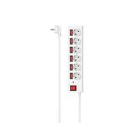 Multiprise, 6 prises, prot. ctre surtens., régl. indiv., . 1,4m, blche