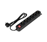 Multiprise 6 prises Schuko avec interrupteur, fiche plate, câble de 1,5 m, sécurité enfant, 2300 W, multiprise pour la maison et le bureau, noire