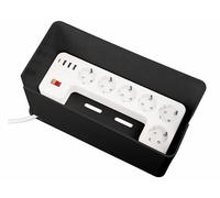 Multiprise 6 prises secteur + 4 USB avec boîte de rangement - coloris noir
