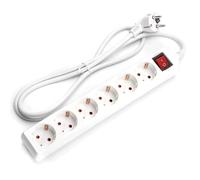 Multiprise 6 Voies avec Interrupteur, 1,5 m, 3G, 1,0 mm², Couleur Blanche, idéale pour connecter Plusieurs appareils électroniques.