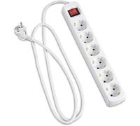 Multiprise 6 Voies avec Interrupteur, câble de 1,5 m, 3G, 1,5 mm², Blanche, idéale pour alimenter Plusieurs appareils électriques.