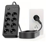 Multiprise 8 Prises + 4 USB, Parafoudre Anti-Surtension, Câble 1,8 m, Noir