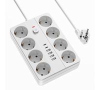 Multiprise 8 prises avec interrupteur, 4USB-A (2,4 A) et 2USB-C (2,4 A). Avec câble d'extension, protection contre les surcharges et sécurité enfant. Convient pour le fonctionnement de plusieurs