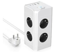 Multiprise 8 Prises EU avec Parafoudre, 2 Ports USB-A, 2 Ports USB-C - PC Ignifuge, Protection Contre Surcharge, Sécurité Enfant, Câble Pur Cuivre 2M, 3680W pour Maison & Bureau SUNMATIC