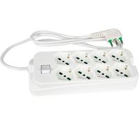 Multiprise 8 prises Italian/Schuko avec interrupteur polycarbonate blanche cable