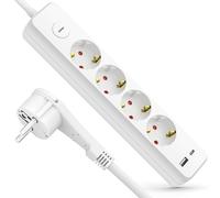 Multiprise à 4 prises de 3 m, 6 en 1, avec parasurtenseur, blanche, 4 prises, avec USB-C pour téléphone portable, iPad, avec interrupteur, pour bureau, maison