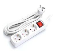 Multiprise Allemande à 3 Voies avec Interrupteur, 3 m, 3G, 1,5 mm², Blanche