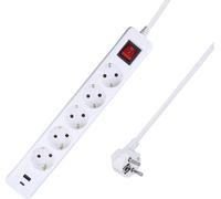 AS Schwabe Multiprise 11376 – 5 prises, 2 ports USB (A & C), contact de protection, Blanc