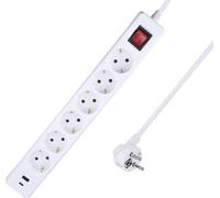 AS Schwabe Multiprise 11377 6 prises blanc avec contact de protection et 2 ports USB (A+C)