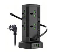 Multiprise avec 4 USB,Tour Multiprise avec câble rétractable Type-C | Universel Multiprise 8 Prises avec Interrupteurs,3250W Protection Contre les Surcharges,Prises pour Maison Bureau Voyage,Noir