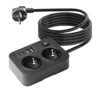 Multiprise avec charge rapide USB-C (30 W) - Multiprise 6 en 1 avec 2 USB C et 2 USB A - Multiprise 2500 W avec fusible de réinitialisation - Câble de 1,8 m - Compact et portable - Pour la maison, le