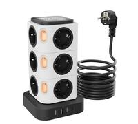 Multiprise avec Interrupteur, Acodot Tour Multiprise 12 Prises et veilleuse Design Original, Veilleuse Design Originale et USB-A, USB-C Rallonge Multi-Prise 2500W Max 5V/3.1A