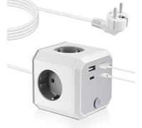 Multiprise avec Interrupteur avec USB C (Charge Rapide PD 20 W), Cube Rallonge Multiprise 2M avec 4 Prises AC, 2 USB et 2 Type C (4000 W/16 A), Multiprise USB Rallonge électrique pour Maison, Cuisine