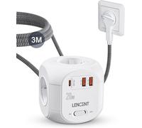 Multiprise avec Interrupteur Cube Secteur 4 Prises, 3 USB et 1 Type C, Multiprise USB Parafoudre et 4 Interrupteurs Rallonge Electrique 5M Câble la Maison et au Bureau