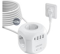 Multiprise avec Interrupteur Cube Secteur 4 Prises, 3 USB et 1 Type C, Multiprise USB Parafoudre et 4 Interrupteurs Rallonge Electrique 10 M Câble la Maison et au Bureau