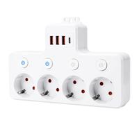 Multiprise avec Interrupteur Individuel 4 Prises + 4 USB, Sécurité Enfant | Multiprise Murale Plate Flexible Bureau, Pour Maison, Cuisine, Voyage.Prise De Type F(Schuko)