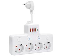 Multiprise avec Interrupteur Individuel 4 Prises + 4 USB, Sécurité Enfant | Multiprise Murale Plate Flexible Bureau, Pour Maison, Cuisine, Voyage.Prise De Type F(Schuko)