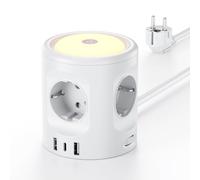 Multiprise avec Interrupteur, Sameriver Tour Multiprise 4 Prises et 3 USB Ports, Multiprise Parafoudre et Surtension avec Veilleuse LED,16A Rallonge Electrique 2M Câble à la Maison et au Bureau