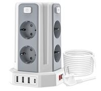 Multiprise avec Interrupteur, Sameriver Tour Multiprise 8 Prises et 4 USB, Multiprise USB Parafoudre et 4 Interrupteurs Rallonge Electrique 3M Câble la Maison et au Bureau