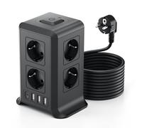 Multiprise avec Interrupteur, Tour Multiprise 8 Prises et 4 USB（3 USB-A&1 USB-C Max 5V/3.4A,Parafoudre et Surtension, 3M Câble à la Maison et au Bureau