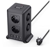 Multiprise avec Interrupteur, Sameriver Tour Multiprise 8 Prises et 4 USB, Multiprise Parafoudre et Surtension Rallonge Electrique 2M Câble à la Maison et au Bureau