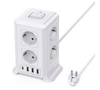 Multiprise avec Interrupteur, Tour Multiprise 8 Prises et 4 USB（3 USB-A&1 USB-C Max 5V/3.4A, Parafoudre et Surtension, 5M Câble à la Maison et au Bureau