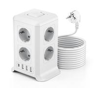 Multiprise avec Interrupteur, Tour Multiprise 8 Prises et 4 USB（3 USB-A&1 USB-C Max 5V/3.4A, Parafoudre et Surtension, 3M Câble à la Maison et au Bureau