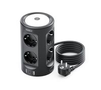 Multiprise avec lumière, 8 prises avec 3 prises USB, protection contre les surtensions, multiprise cube, 3 modes d'éclairage, 2 m, rallonge pour la maison, le bureau