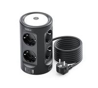 Multiprise avec lumière, 8 prises avec 3 prises USB, protection contre les surtensions, multiprise cube, 3 modes d'éclairage, rallonge 3 m, tour de prise pour la maison, le bureau