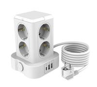 Multiprise avec parasurtenseur 3680 W 16 A avec 8 prises Schuko et 3 tours de prise USB avec câble d'extension de 3 m, tour de prise pour la maison