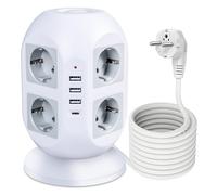 Multiprise avec Protection Contre Les surtensions 3000 W 13 A, multiprise avec 8 Prises, 3 USB et 1 USB C, Prise Multiple avec Rallonge Electrique 2M, Prise de Distribution Socket Tower