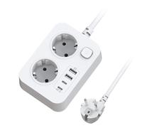 Multiprise avec USB, 2 Prises Rallonge Electrique Multiprise Plate Murale avec Interrupteur, Portable Bloc Prise Multiple avec Protection Surtension et Cable 1.8m pour Maison Bureau Voyage, Blanche