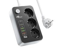 Multiprise avec USB C, PD 20W Fast Charging Type-C, 3 Prises, 3 USB-A et 2 Type-C, Rallonge avec Interrupteur 2m pour Maison, Bureau, Noir