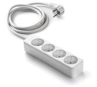 Multiprise Blanche à 4 Prises Schuko sans Interrupteur, 5 m H05VV-F 3G1,5 m㎡, Base 4 Prises