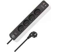 Rallonge Multiprise 3500W 4 Prises à 45° avec 2 Ports USB Modèle Ecolor 15m Blanc / Noir
