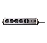 Multiprise - Brennenstuhl - Estilo - 6 Prises - 2 Ports USB - Acier Inoxydable - Noir